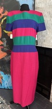Vintage Leslie Lucks NWT Striped Long Dress Size 14 Midi