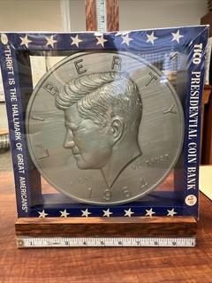 Vintage Oversized Kennedy Half Dollar Coin Bank 9” Blow Mold In Original Box