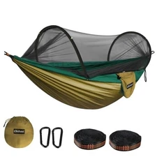  Ultra-Light Travel Camping Hammock Pop-up Net Hammock 660lbs Camel/Olive Green