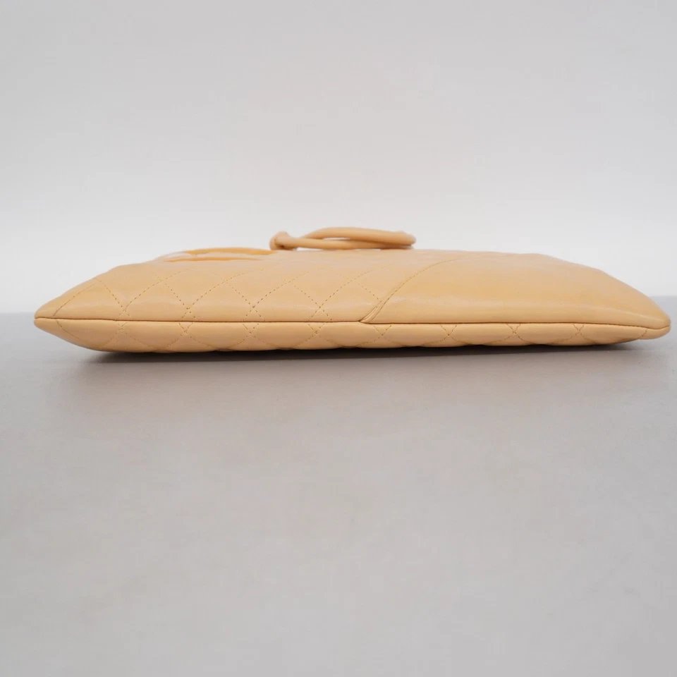 Autêntica [5me6585] Bolsa Tote CHANEL Cambon Pele de Cordeiro Bege Prata Encaixe de Metal [P... - Imagem 3 de 4