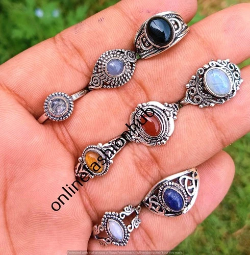 Moonstone  & Mix  Rings Lot 925 Sterling Silver Plated Gemstone Bulk Jewelry