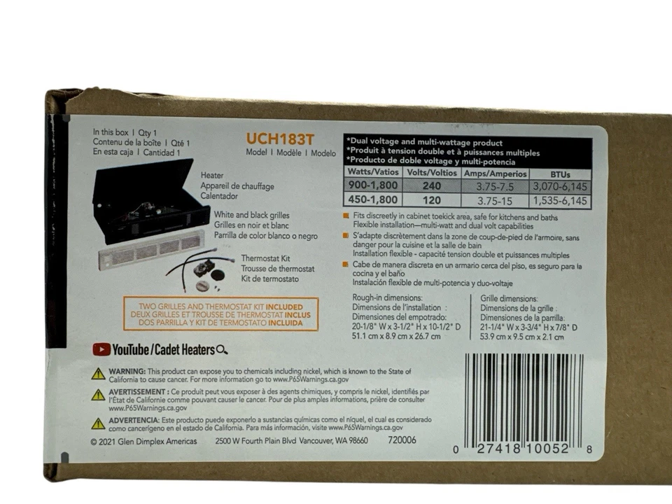 Cadet Under Cabinet Fan-Forced Heater w/Built-in Thermostat UCH183T New - Image 4 of 4