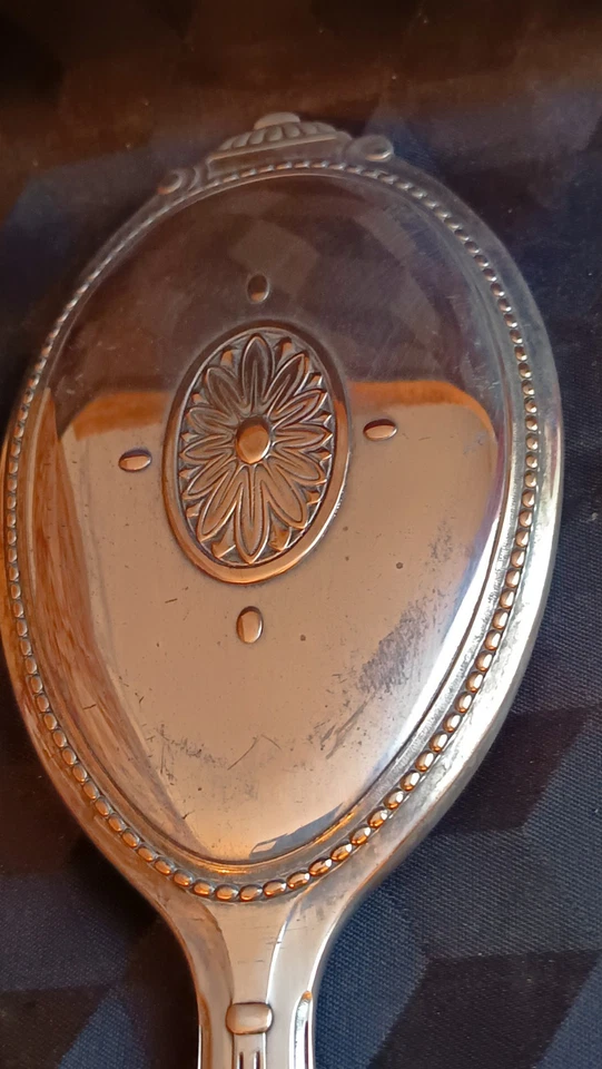 Ancien miroir face à main en métal argenté Saglier Frères et Cie  - Photo 3/4