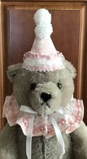 BLUSHING SOFT PINK FLORAL CLOWN COLLAR AND HAT HANDCRAFTED FOR TEDDY BEARS