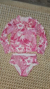 Sz 3 Janie and Jack Girls Hot Pink Floral  Print Rashguard Set Swimwear Beach