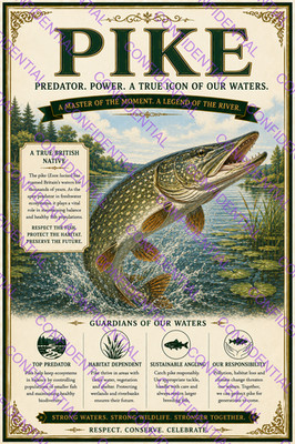Lachs Forelle Fisch Haken Schnur Wathose Angelrute Rolle Schwimmer Vintage Style Poster