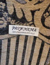 Pashmina 55% Silk 45% Tan/Black with Silver Threading