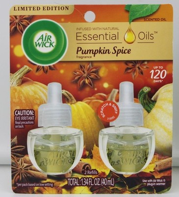 Air Wick Essential Oils Pumpkin Spice 2 Refills 1.34 FL OZ Limited Edition NEW