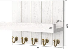 Rebee Vision White Wood Key Holder Shelf Wall Mount Mail Organizer Hooks Rustic