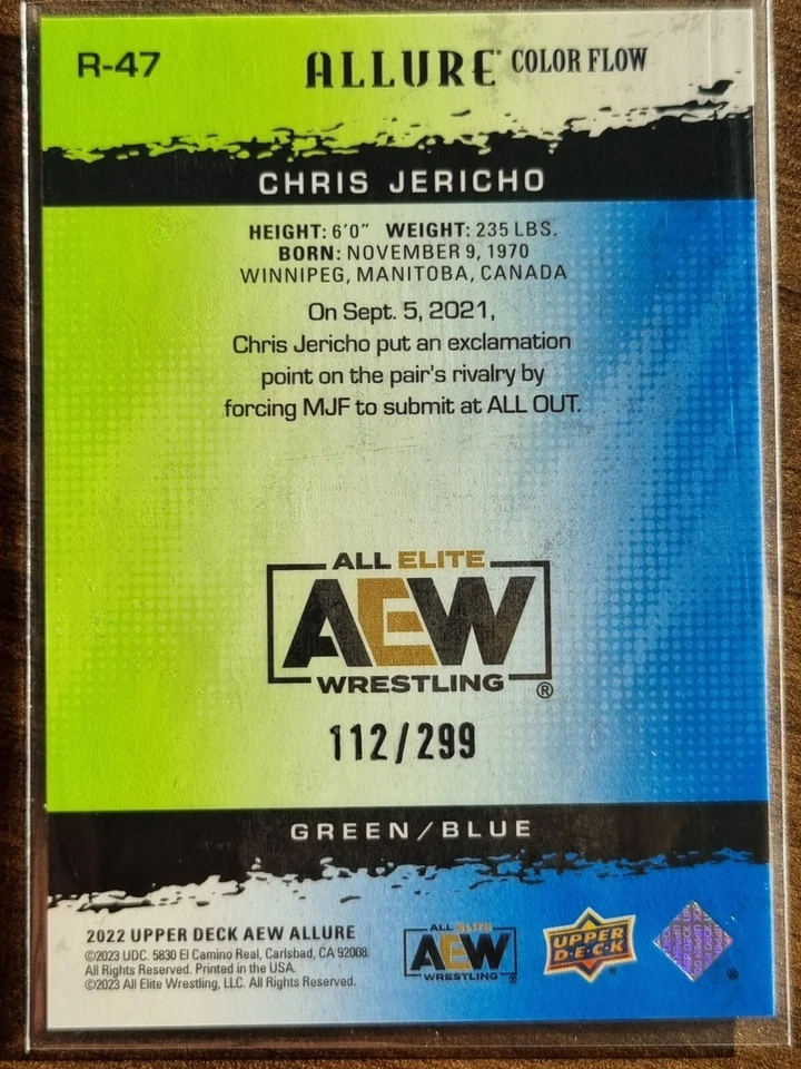2022 AEW Chris Jericho Green Blue Colorflow /299 ALLURE Trading Card #86344 - Image 2 of 2