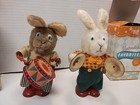 2Very cute antique wind-up drumming & Symbols bunny rabbit. Lot Of 2