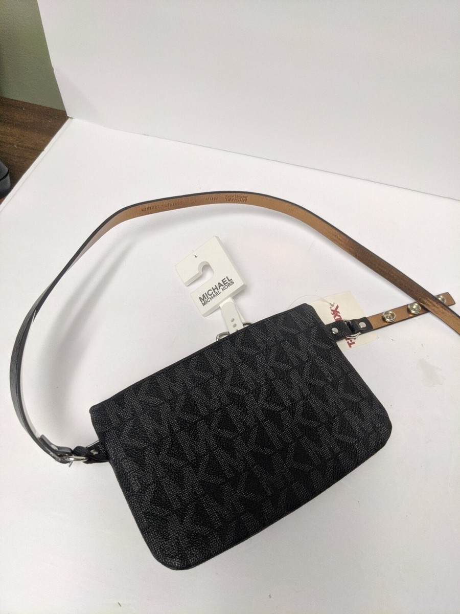 NWT Michael Kors Black MK Belt Bag Pull Chain