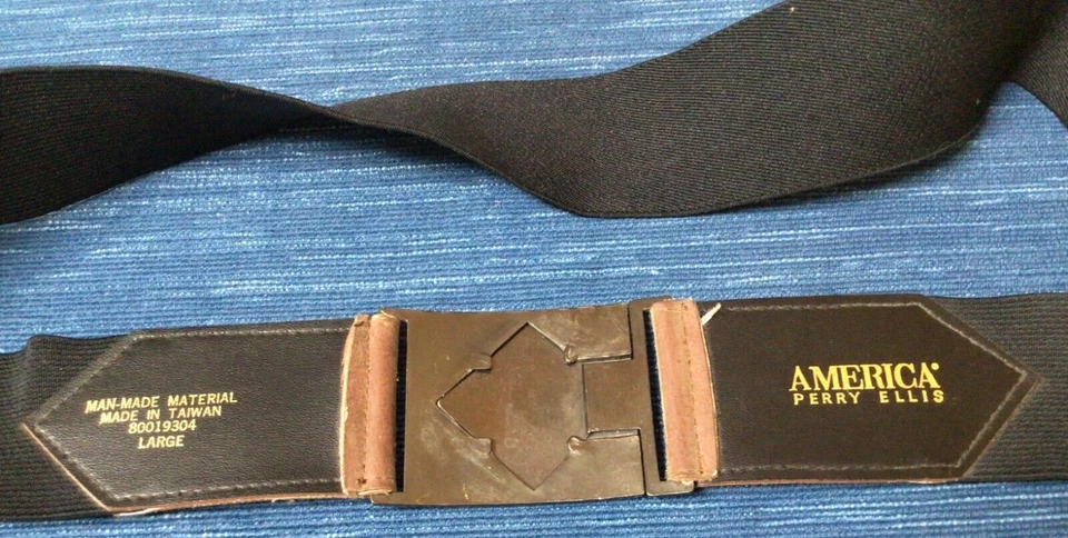 Vintage PERRY ELLIS America Elastic Size Large Interlocking Metal Buckle 881A - Image 3 of 3