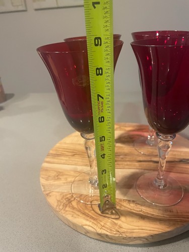 Deep Bell, Long Stem Ruby Goblets, Clear Art Glass Stems & Bases, set of 4, EUC - Picture 3 of 9