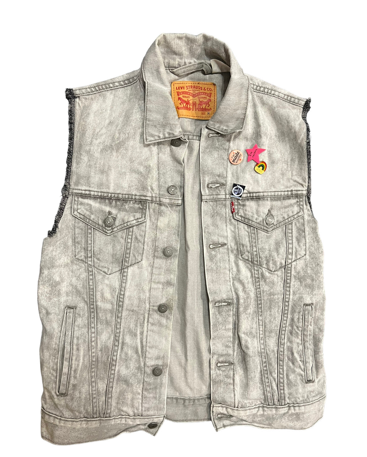 Levi’s Denim Vest Mens M Gray Acid Wash Sleeveless Cu… Gem