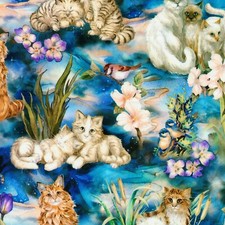 Feline Drive Fabric BE PAWSITIVE Garden Cats Kaufman - Fat Quarter 18"x22" FQ
