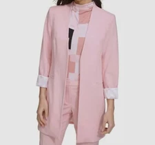 Calvin Klein Women's Pink Solid Open-Front Long Blazer Jacket Size 12