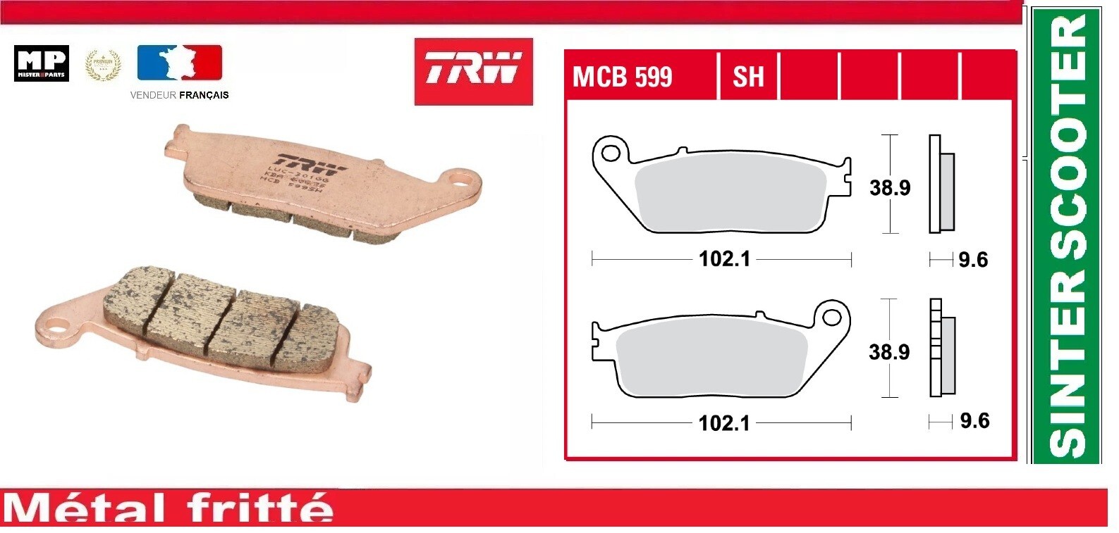 Plaquettes frein arrière TRW MCB599 SH pour restaurer le freinage de votre moto custom