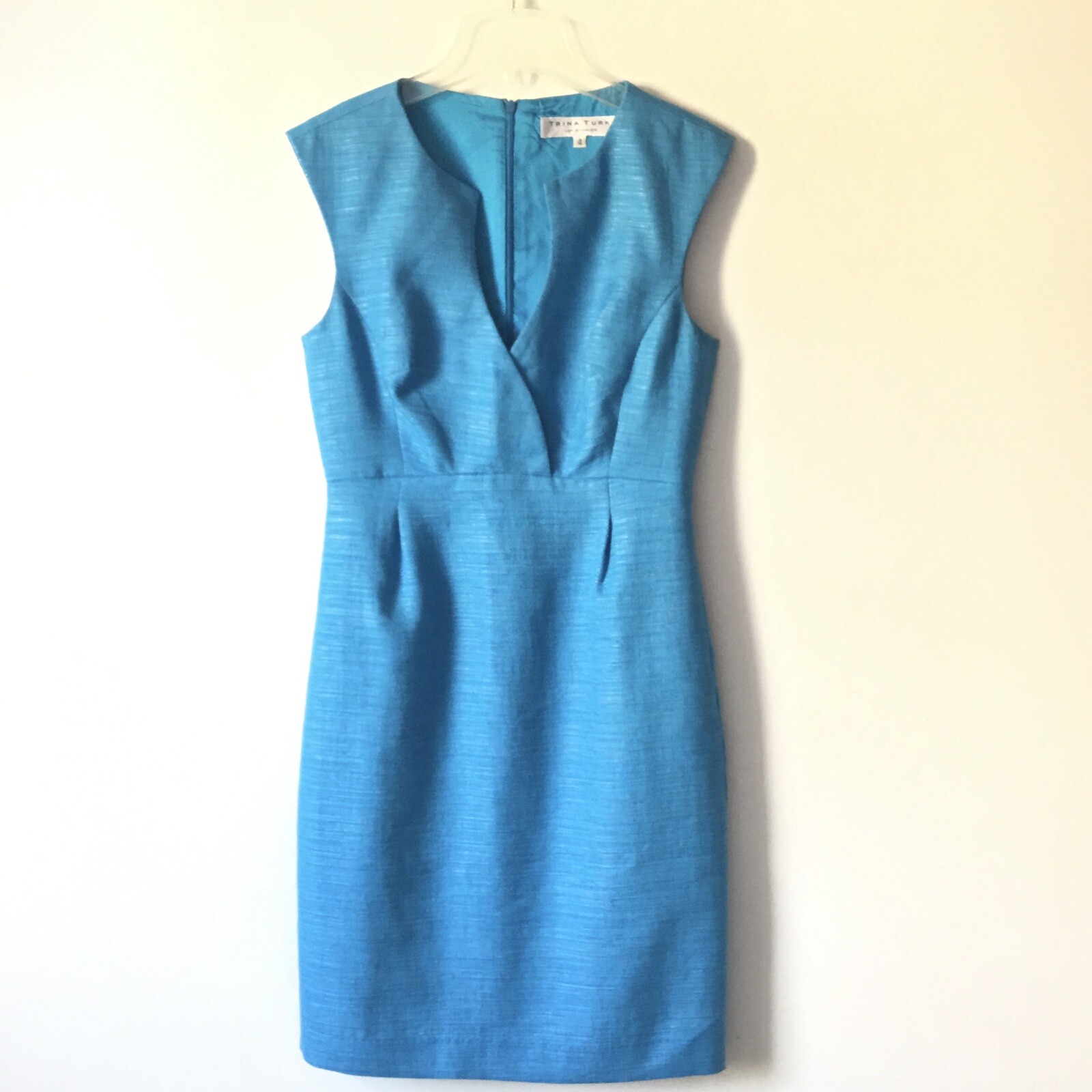 Trina Turk Sleeveless Sheath Fitted Cotton Dress Electric Blue