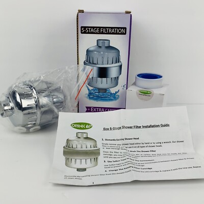 Drink Up 5 Stage Filtration Shower Filter 2 Cartridges Hot & Cold Water AQF79