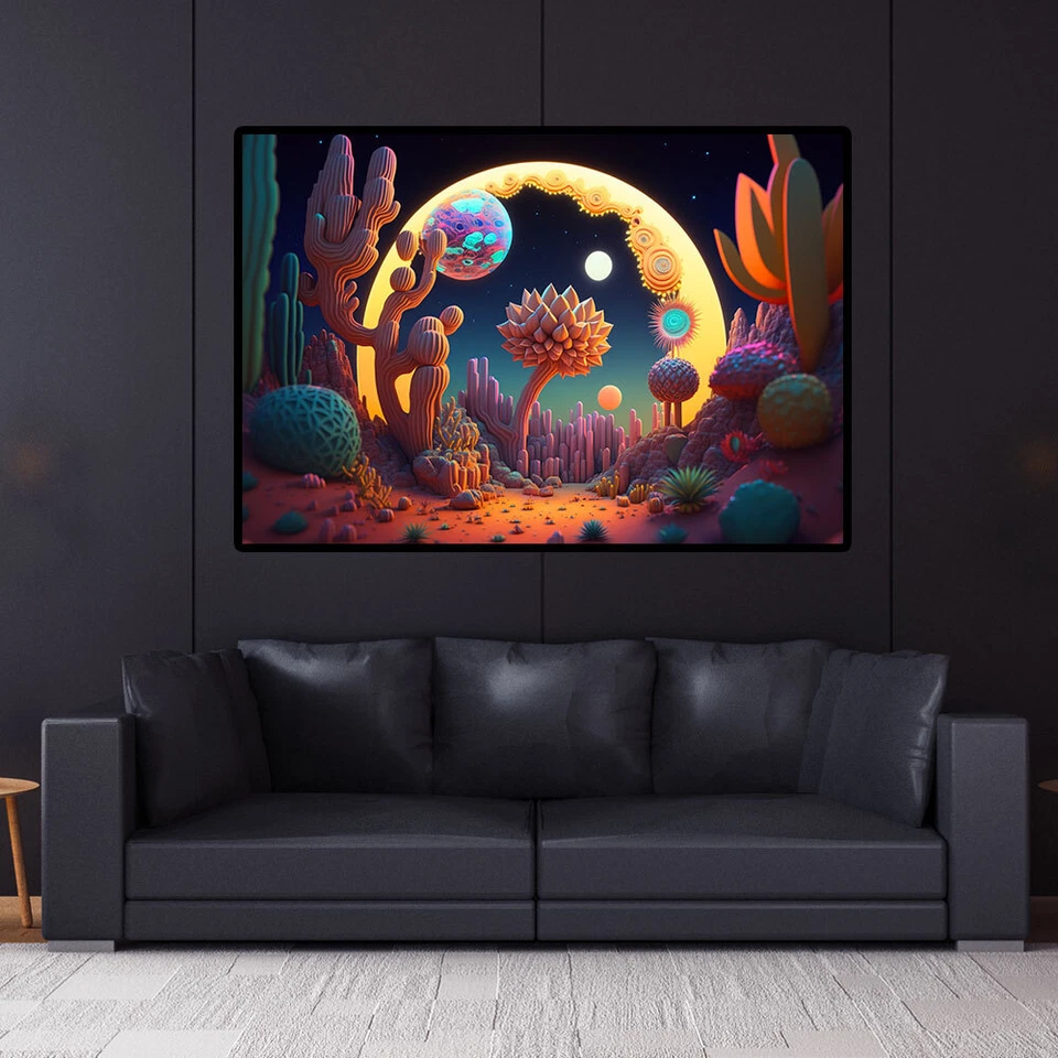 Tapiz UV Psy Cactus, reactivo a la luz negra, tapiz psicodélico Trippy DMT arte Foto 2 de 4