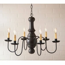 Maple Glenn 6 Arm Chandelier in Americana Black. Country Chandelier Lighting