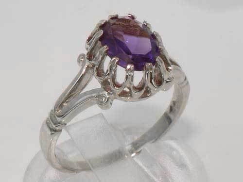 Ladies Solid 9ct White Gold Natural Amethyst Solitaire Ring - Picture 1 of 1