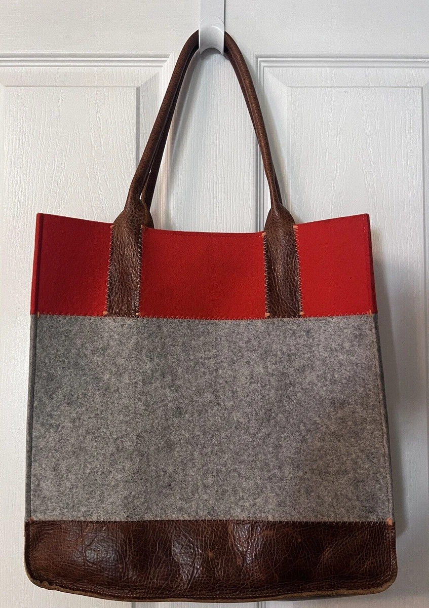 GRAF LANTZ Merino Wool Felted Leather Tote Bag Orange Gray Brown