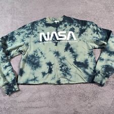 Mighty Fine Women's NASA Tie-Dye Sweatshirt Green Medium Cotton Blend Crewneck