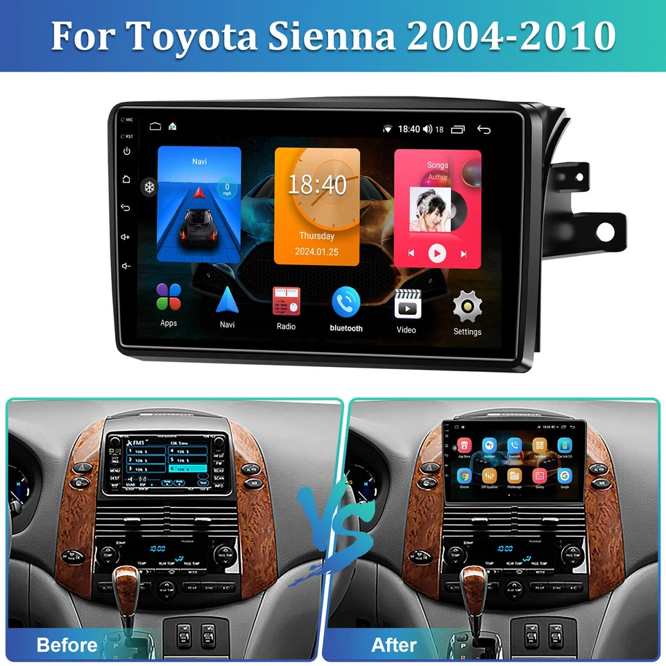 Android12 Apple CarPlay For Toyota SIENNA 2004-2010 Car Stereo Radio GPS Navi - Imagem 3 de 4