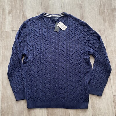 Mizzen And Main Crewneck Sweater Mens XXL Cable Knit Pullover Redford Blue
