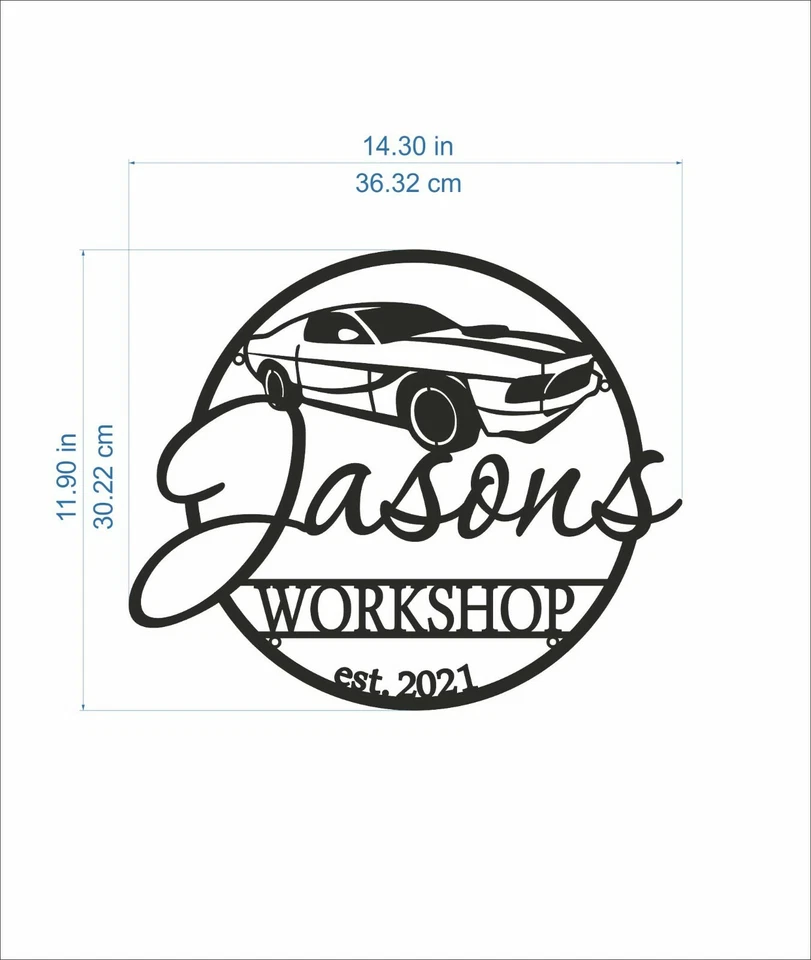 Cartel con nombre de taller personalizado regalo papá arte de pared de metal garaje personalizado hombre cueva Foto 3 de 4