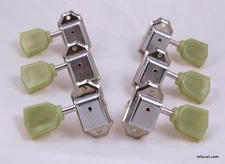 Set of 6 3x3 Style Tuning Keys Tuners Head Pegs Chrome/Green