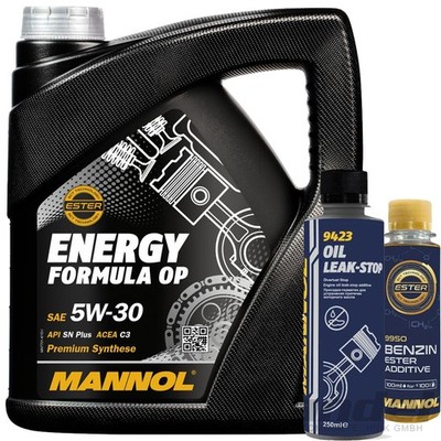 4L MANNOL 5W-30 ÖL + OIL LEAK-STOP + BENZIN ADDITIVE passend für OPEL GM Dexos2