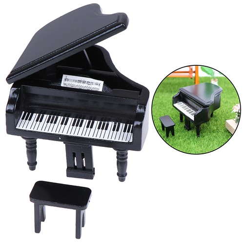 1:12 Dollhouse Miniature Black Wooden Grand Piano with Stool Model Play T.yp - Picture 2 of 12