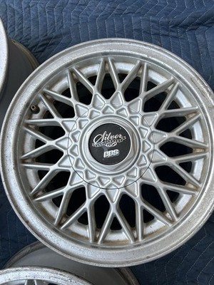 JDM BBS RZ457 14x6.5 Wheels + Silver Anniversary Center Caps Set