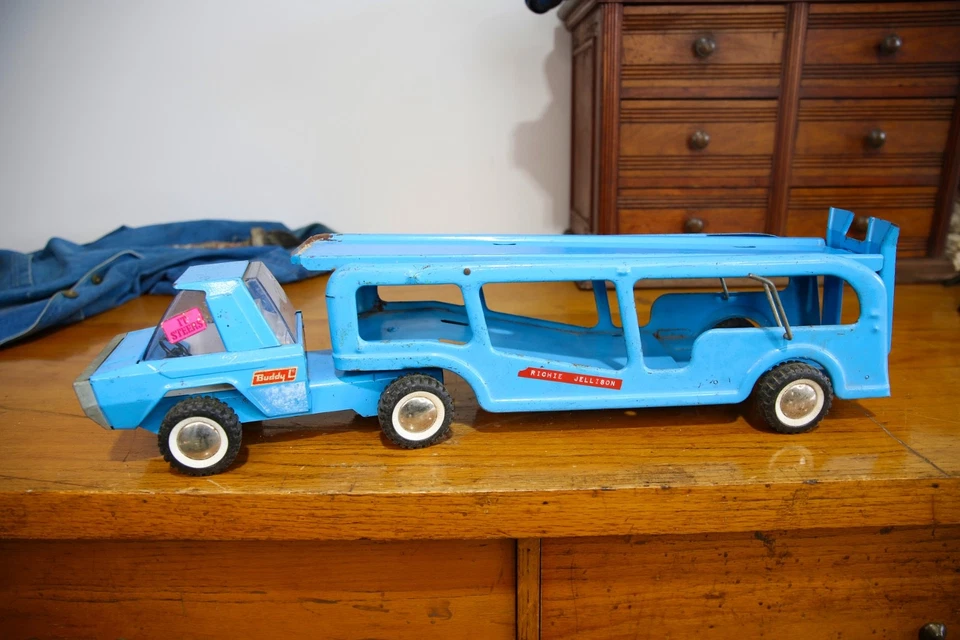 Semirremolque de juguete Buddy L de metal de acero prensado transportador automático de colección Foto 2 de 4