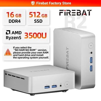 FIREBAT R2 Mini PC AMD Ryzen 5 3500U, 16GB RAM, 512GB SSD, WiFi 5, Bluetooth 5.2 - Image 1 of 4