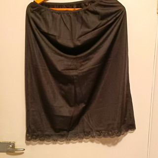 ORIGINAL WOMEN'S BLACK NYLON HALF SLIP PETTICOAT LACE TRIM HEM Size 14