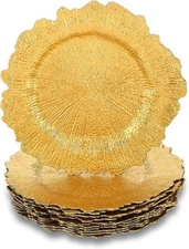 12 Pack Gold Charger Plates - Round Plastic Reef Plate Chargers for Dinner Pl