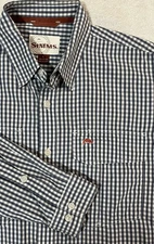 Simms Mens Size Large Long Sleeve Blue Check Button Up Cotton Oxford Shirt