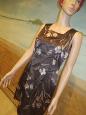 VINTAGE APPAREL SILKY " CDC PETITES " BROWN FLOWERED JUMPER DRESS size 8