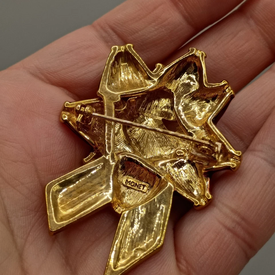 Винтажный Моне красная эмаль золотистый рождественский подарок бант брошь заколка - Изображение 4 из 4