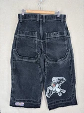 JNCO Jeans 32 Black Endangered Species Gorilla Cropped Cut Off Raw Hem