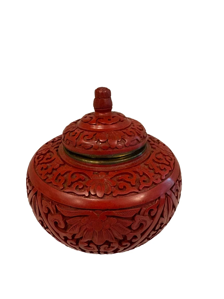 СТАРИННЫЙ ВИНТАЖНЫЙ КИТАЙСКИЙ РЕЗНОЙ КИНОВАРЬ ЛАК ЭМАЛИ КОРОБКА БАНКА ПОКРЫТАЯ ЧАША - Изображение 2 из 4