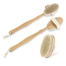 Natural Bristle Body Brush Wooden Dry Brush Shower Exfoliator Back Scrubber Tool