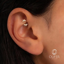 16G Lotus Flower Rook Earring, Gold/Silver Cr...