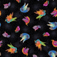 Feline Drive Fabric FANTASTICATS Birds Black Laurel Burch Fat Quarter 18x22 FQ