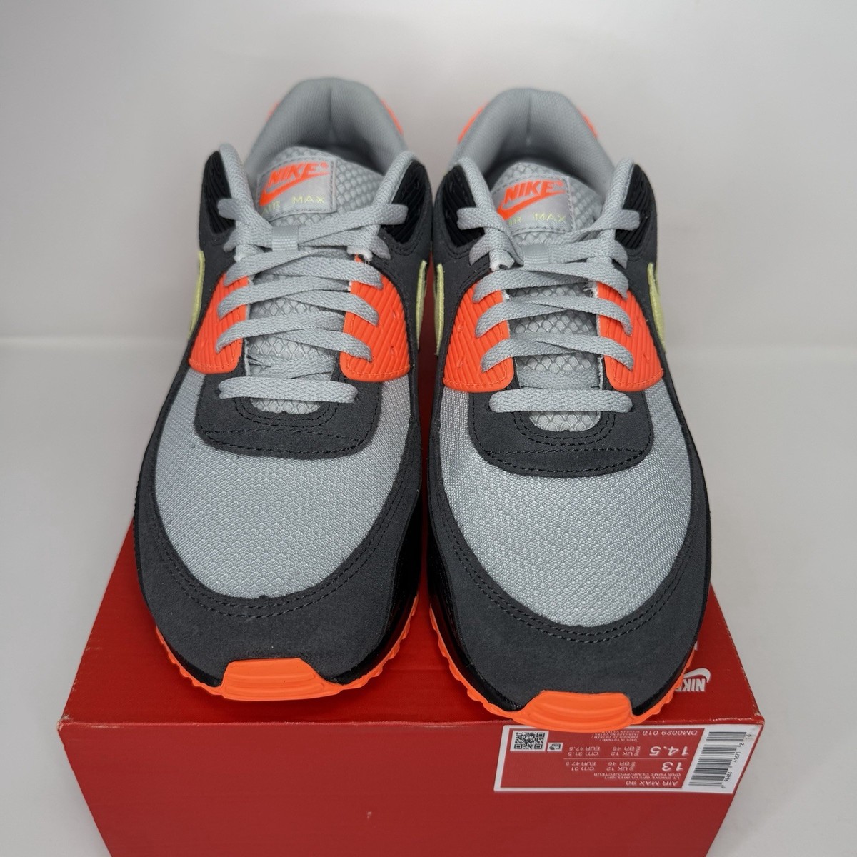 Nike Air Max 90 Light Smoke Grey Limelight Hyper Crimson Size 13
