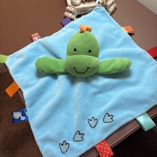 Taggies PLUSH Dinosaur Footprints Baby Blanket Security Lovey Tag Toy SATIN